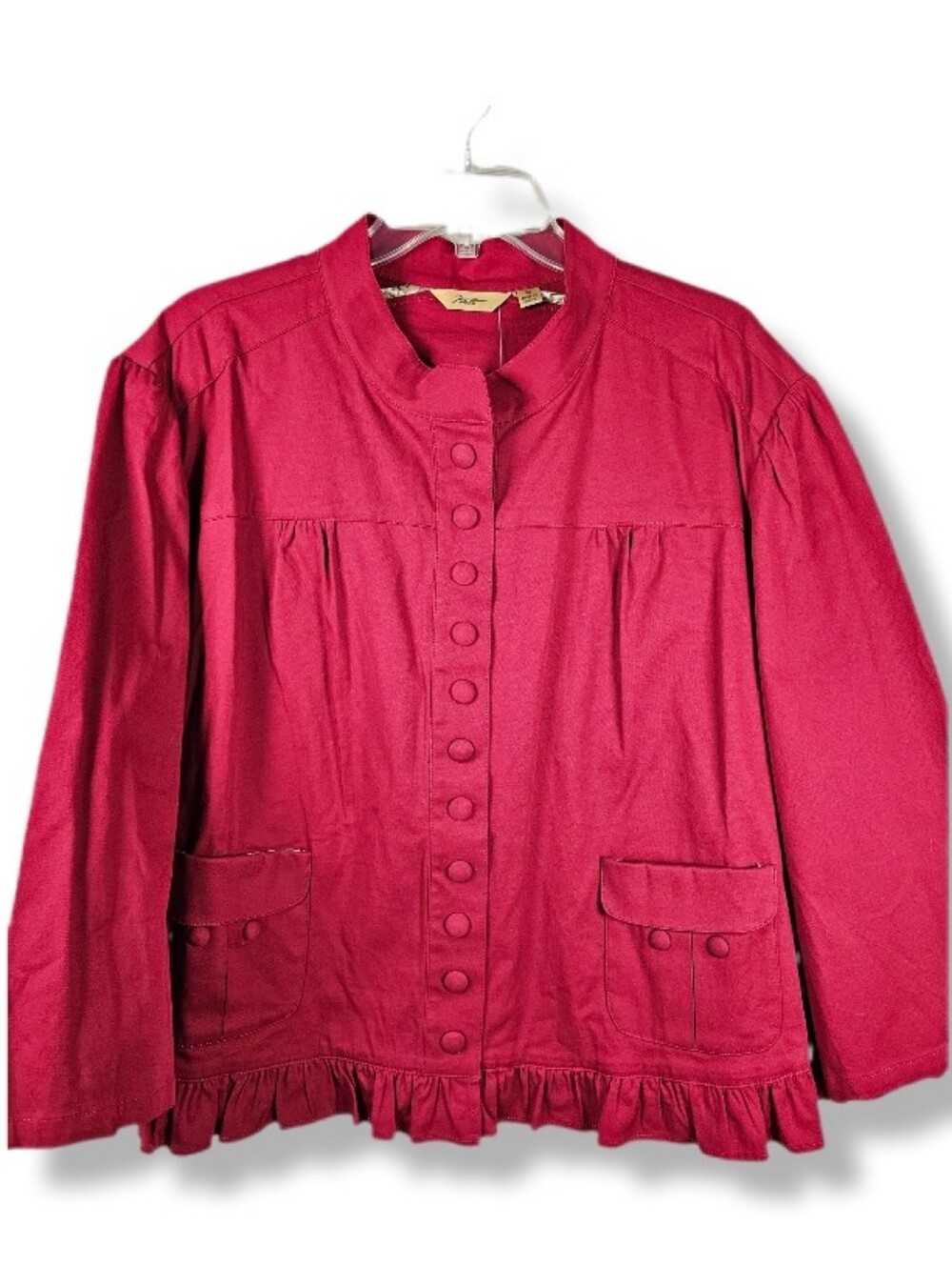 Motto Maroon Snap Front 3/4 Sleeve Ruffle Hem Blouse Women's 3X NWOT Workwear